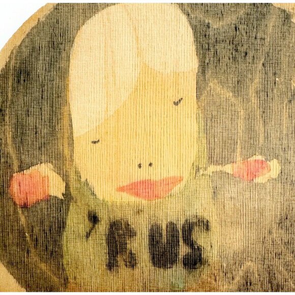 Putin Russia Original Art Signed Jask B 2006 On Wood Round Watercolor SS - Picture 2 of 4